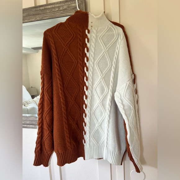 Cupshe Two-Tone Cable Knit Sweater - Picture 5 of 8